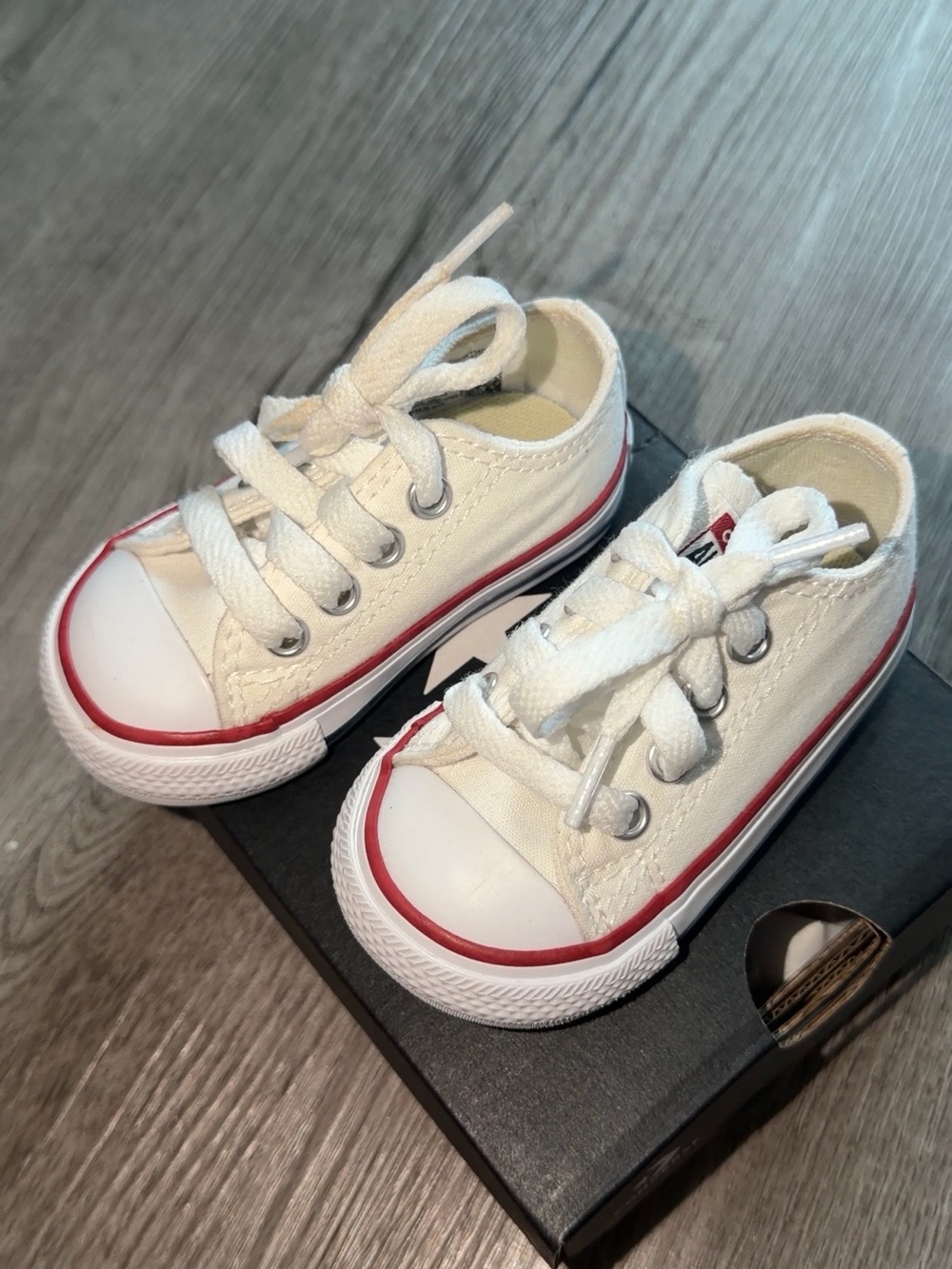 Classic White Canvas Baby Sneakers with Red Accent